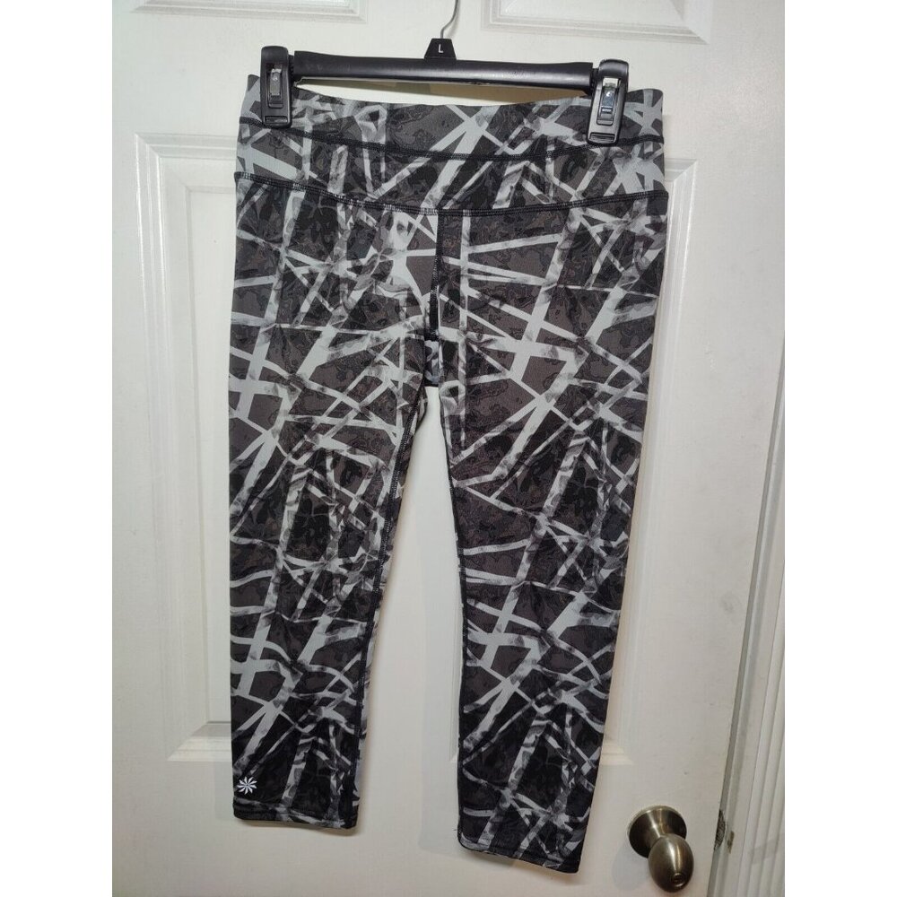 Athleta Gray Abstract Capri Athletic Workout Pants Key Hole Pocket‎ Mid-rise S